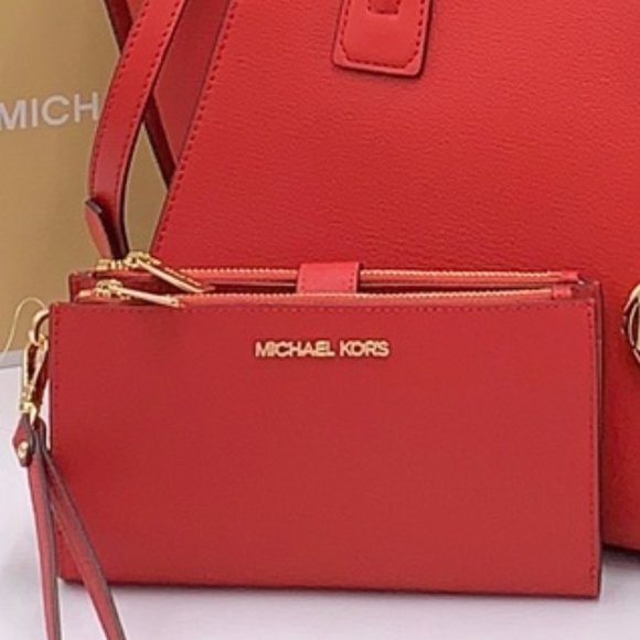 Michael Kors Large Double Zip Wristlet Leather Flame Color - Picture 13 of 16